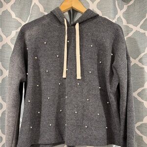 pearl embellished pullover gray hoodie sweater size Large